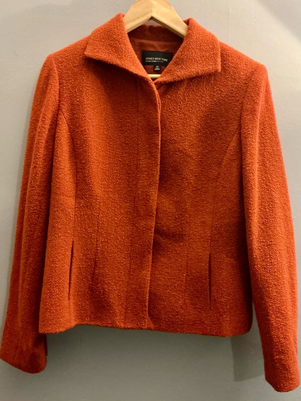 Jones New York Signature Petite 12P Burnt Orange Wool Blend Boucle Jacket